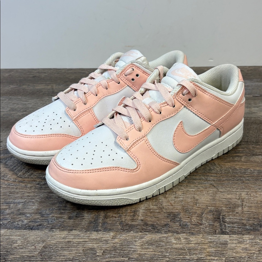 Nike “Dunk Low” Pink/White Leather Sneakers (Size 7.5)